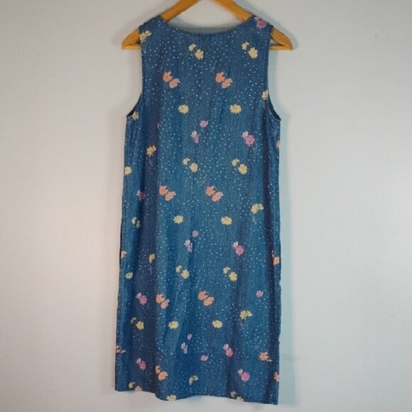 Vintage Christopher & Banks Denim Floral Jumper Dress w/ Pockets Women's Size S - Picture 5 of 10